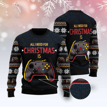 FUNSTUFFPRINT Games All I Need Ugly Christmas Sweater, Christmas Sweater, Ugly Sweater, Funny Xmas Sweaters Ugly Sweater