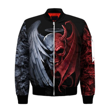 FUNSTUFFPRINT Gentle And Evil Skull Bomber Jacket For Men And Women Bomber Jacket