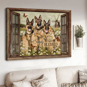 German Shepherd, Dog Lover, Butterfly Flower, Simply Blessed, Window Decor Poster and Canvas