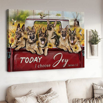 German Shepherd, Dog Lover, Today I Choose Joy, Hummingbird Sunflower Poster and Canvas