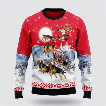 FUNSTUFFPRINT German Shepherd Santa Claus Ugly Christmas Sweater – Christmas Gifts For Frends Ugly Sweater
