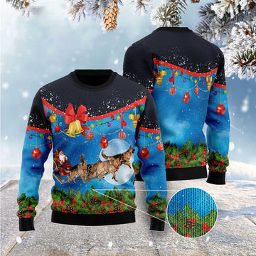 FUNSTUFFPRINT German Shepherd Sleigh Ugly Christmas Sweater, Christmas Sweater, Ugly Sweater, Funny Xmas Sweaters Ugly Sweater