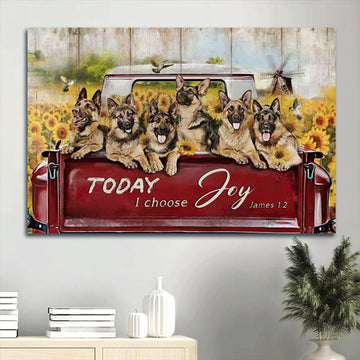 German Shepherd Sunflower Field Hummingbird Red Truck Gift For German Shepherd Lover Today I Choose Joy Canvas Wall Art - Christian Wall Decor