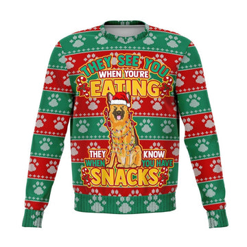 FUNSTUFFPRINT German Shepherd They Know When You Have Snacks Christmas Ugly Sweater, Christmas Sweater, Ugly Sweater, Funny Xmas Sweaters Ugly Sweater