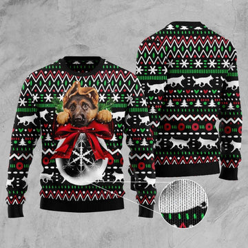 FUNSTUFFPRINT German Shepherd Xmas Ball Ugly Christmas Sweater, Christmas Sweater, Ugly Sweater, Funny Xmas Sweaters Ugly Sweater