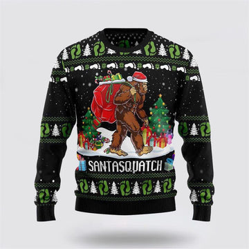 FUNSTUFFPRINT Get Festive With Bigfoot Santasquatch Ugly Christmas Sweater – Gifts For Bigfoot Lovers Ugly Sweater