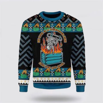 FUNSTUFFPRINT Get Festive With The 3D My Life Is A Dumpster Fire Ugly Christmas Sweater – Christmas Gifts For Firefighters Ugly Sweater