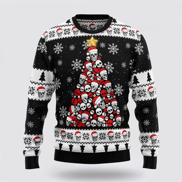 FUNSTUFFPRINT Get Festive With the Skull Pine Tree Ugly Christmas Sweater – Christmas Gifts For Frends Ugly Sweater