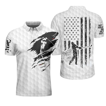 Get Golf Or Get Out, American Golfer Polo Shirt, German Black And White American Flag Golf Shirt For Men