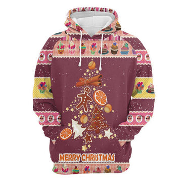 FUNSTUFFPRINT 3D Gingerbread Christmas Tree All Over 3D Hoodie and Zip Hoodie