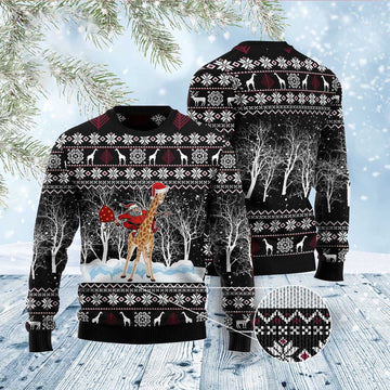 FUNSTUFFPRINT Giraffe And Santa Ugly Christmas Sweater, Christmas Sweater, Ugly Sweater, Funny Xmas Sweaters Ugly Sweater