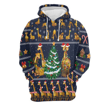 FUNSTUFFPRINT 3D Giraffe Christmas Tree All Over 3D Hoodie and Zip Hoodie