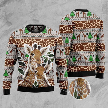 FUNSTUFFPRINT Giraffe Family Christmas Ugly Christmas Sweater, Christmas Sweater, Ugly Sweater, Funny Xmas Sweaters Ugly Sweater