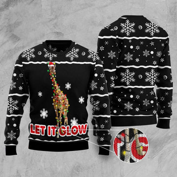 FUNSTUFFPRINT Giraffe Let It Glow Ugly Christmas Sweater, Christmas Sweater, Ugly Sweater, Funny Xmas Sweaters Ugly Sweater