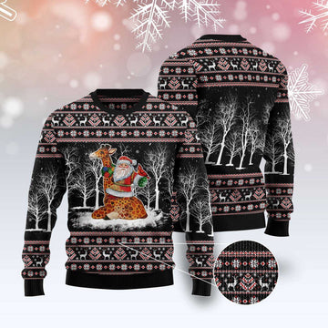 FUNSTUFFPRINT Giraffe Santa Claus Ugly Christmas Sweater, Christmas Sweater, Ugly Sweater, Funny Xmas Sweaters Ugly Sweater