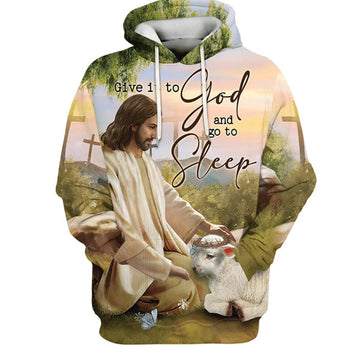 FUNSTUFFPRINT 3D Give It To God And Go To Sleep Hoodie Jesus And The Lamb Hoodies Jesus Hoodie Men & Women Christian 3D Hoodie and Zip Hoodie
