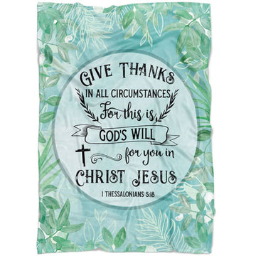 FUNSTUFFPRINT Give Thanks In All Circumstances 1 Thessalonians 518 Green Fleece Blanket - Christian Blanket - Bible Verse Blanket