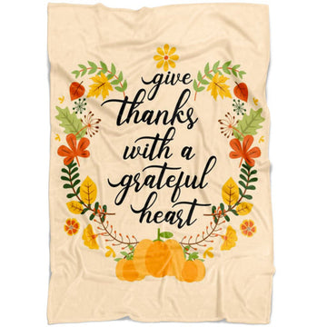 FUNSTUFFPRINT Give Thanks With A Grateful Heart Fleece Blanket - Christian Blanket - Bible Verse Blanket