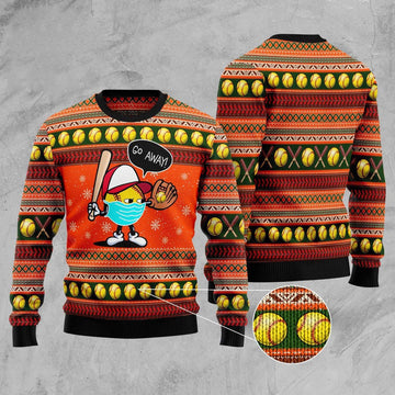FUNSTUFFPRINT Go Away Softball Ugly Christmas Sweater, Christmas Sweater, Ugly Sweater, Funny Xmas Sweaters Ugly Sweater