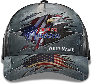 FUNSTUFFPRINT Custom God Bless America Bald Eagle Patriotic All Over Print Baseball Cap - Christian Hats For Men Women