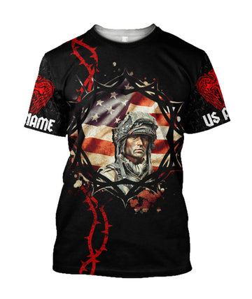 FUNSTUFFPRINT God Bless US Army Independence Day Customized Shirt - Christian 3d Shirts For Men Women - Custom Name 3D T-shirt
