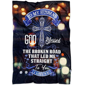 FUNSTUFFPRINT God Blessed The Broken Road That Led Me Straight To You Fleece Blanket - Christian Blanket - Bible Verse Blanket