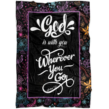 FUNSTUFFPRINT God Is With You Wherever You Go Joshua 19 Fleece Blanket - Christian Blanket - Bible Verse Blanket