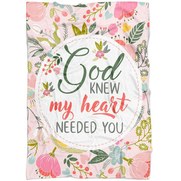 FUNSTUFFPRINT God Knew My Heart Needed You Fleece Blanket - Christian Blanket - Bible Verse Blanket