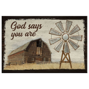God Says You Are Canvas Wall Art, Farmhouse Windmill Christian Wall Decor - Religious Wall Decor