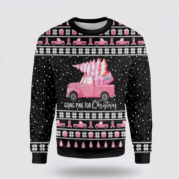FUNSTUFFPRINT Going Pink For Christmas Breast Cancer Awareness Ugly Christmas Sweater – Christmas Gifts For Survivors Ugly Sweater
