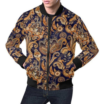 FUNSTUFFPRINT Gold Paisley Pattern Print Men's 3D Bomber Jacket