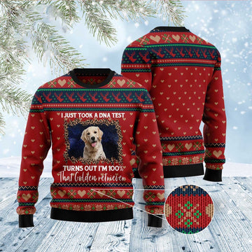 FUNSTUFFPRINT Golden Retriever Dna Ugly Christmas Sweater, Christmas Sweater, Ugly Sweater, Funny Xmas Sweaters Ugly Sweater