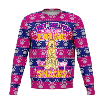 FUNSTUFFPRINT Golden Retriever They Know When You Have Snacks Christmas Ugly Sweater, Christmas Sweater, Ugly Sweater, Funny Xmas Sweaters Ugly Sweater