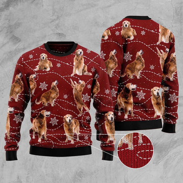 FUNSTUFFPRINT Golden Retriever Xmas Ugly Christmas Sweater, Christmas Sweater, Ugly Sweater, Funny Xmas Sweaters Ugly Sweater