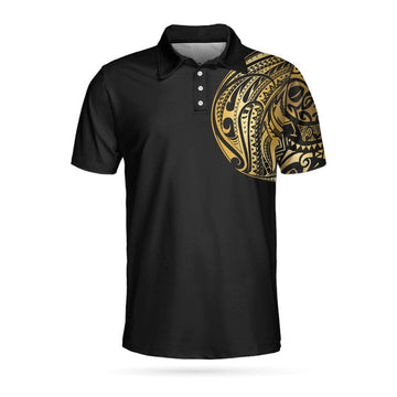 Golden Tattoo Golf Polo Shirt, Black And Golf Modern Greek Key Pattern Polo Shirt, Best Golf Shirt For Men