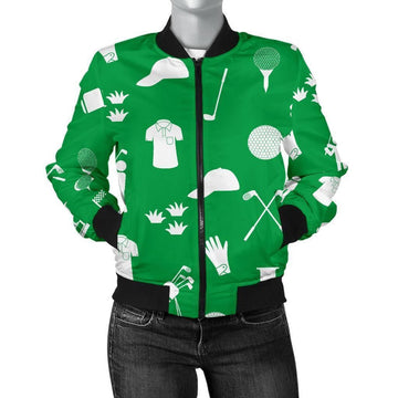 FUNSTUFFPRINT Golf Green Pattern Print Women Casual 3D Bomber Jacket