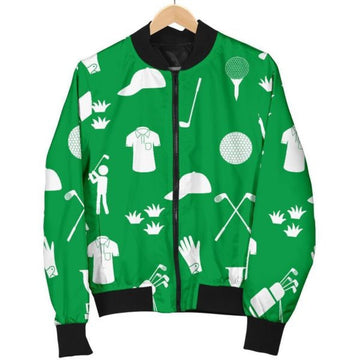 FUNSTUFFPRINT Golf Green Pattern Print Women Casual Bomber Jacket