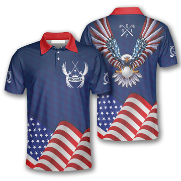 Custom Patriotic American Flag Eagle Sports Style Custom Golf Polo Shirts for Men