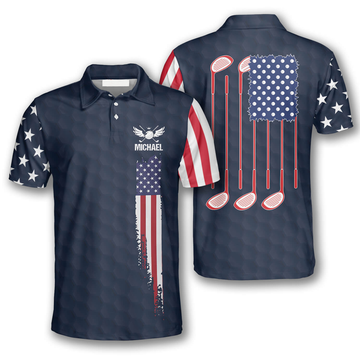 Custom American Flag Navy Custom Golf Polo Shirts for Men