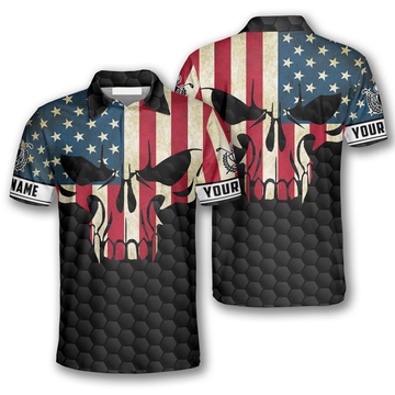 Custom Golf Skull American Flag Custom Golf Polo Shirts for Men