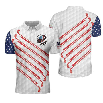 Golf American Flag Golf Club Skull Golf Polo Shirt, Ripped American Flag Polo Shirt, Patriotic Golf Shirt For Men