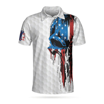 Golf American Flag Polo Shirt, Patriot White Golf Pattern Wet Paint Skull Polo Shirt, Patriotic Golf Shirt For Men