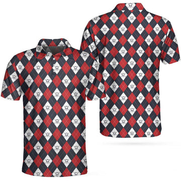 Golf Argyle Skull Short Sleeve Polo Shirt For Golf, Skull Golf Shirt For Men, Best Gift For Golfers