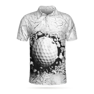 Golf Ball Breaking Polo Shirt, Black And White Cracking Pattern Polo Shirt, Best Golf Shirt For Men
