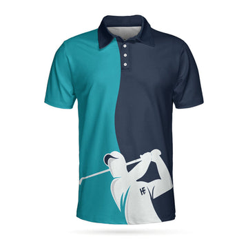 Golf Blue And Navy Short Sleeve Polo Shirt, White Silhouette Golfing Polo Shirt, Best Golf Shirt For Men