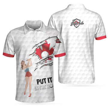 Golf Canada Flag Pin Up Girl Polo Shirt, Canadian Golf Shirt For Men