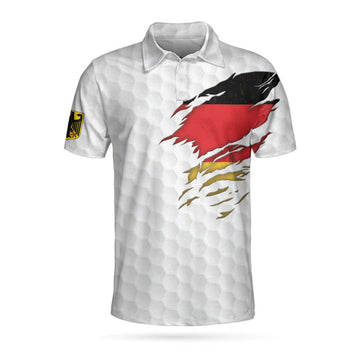 Golf Germany Flag Polo Shirt, White Golf Pattern Polo Shirt, German Golf Shirt For Men