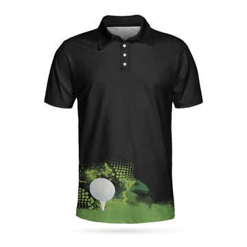 Golf Grunge Graphic Golf Polo Shirt, Wet Paint Silhouette Black Polo Shirt, Best Golf Shirt For Men