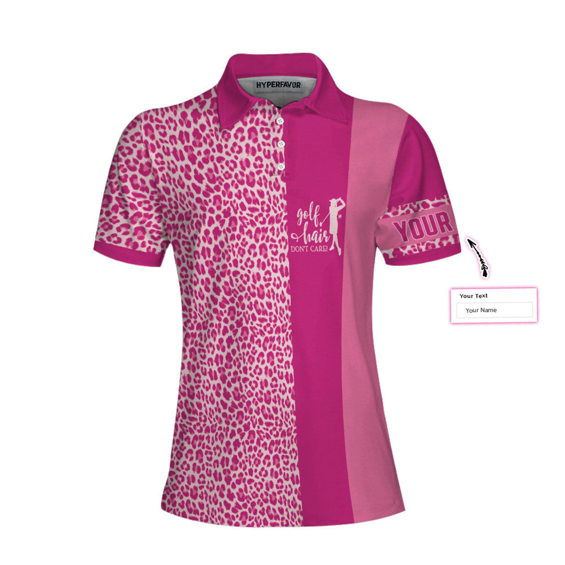 Custom Personalized Pink Leopard Golfing Short Sleeve Women Polo Shirt, Golf Hair Don't Care Custom Shirt For Golfers, Unique Male Golf Gift