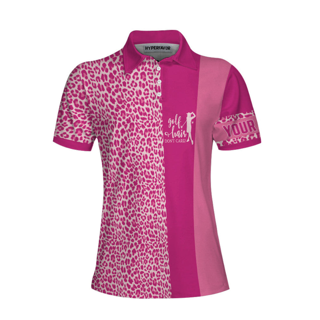 Custom Personalized Pink Leopard Golfing Short Sleeve Women Polo Shirt, Golf Hair Don't Care Custom Shirt For Golfers, Unique Male Golf Gift